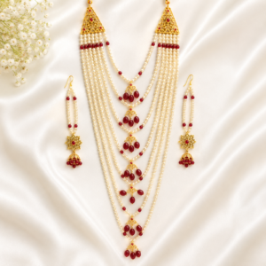 Royal Pearl Satlada Necklace Set with Ruby Accents