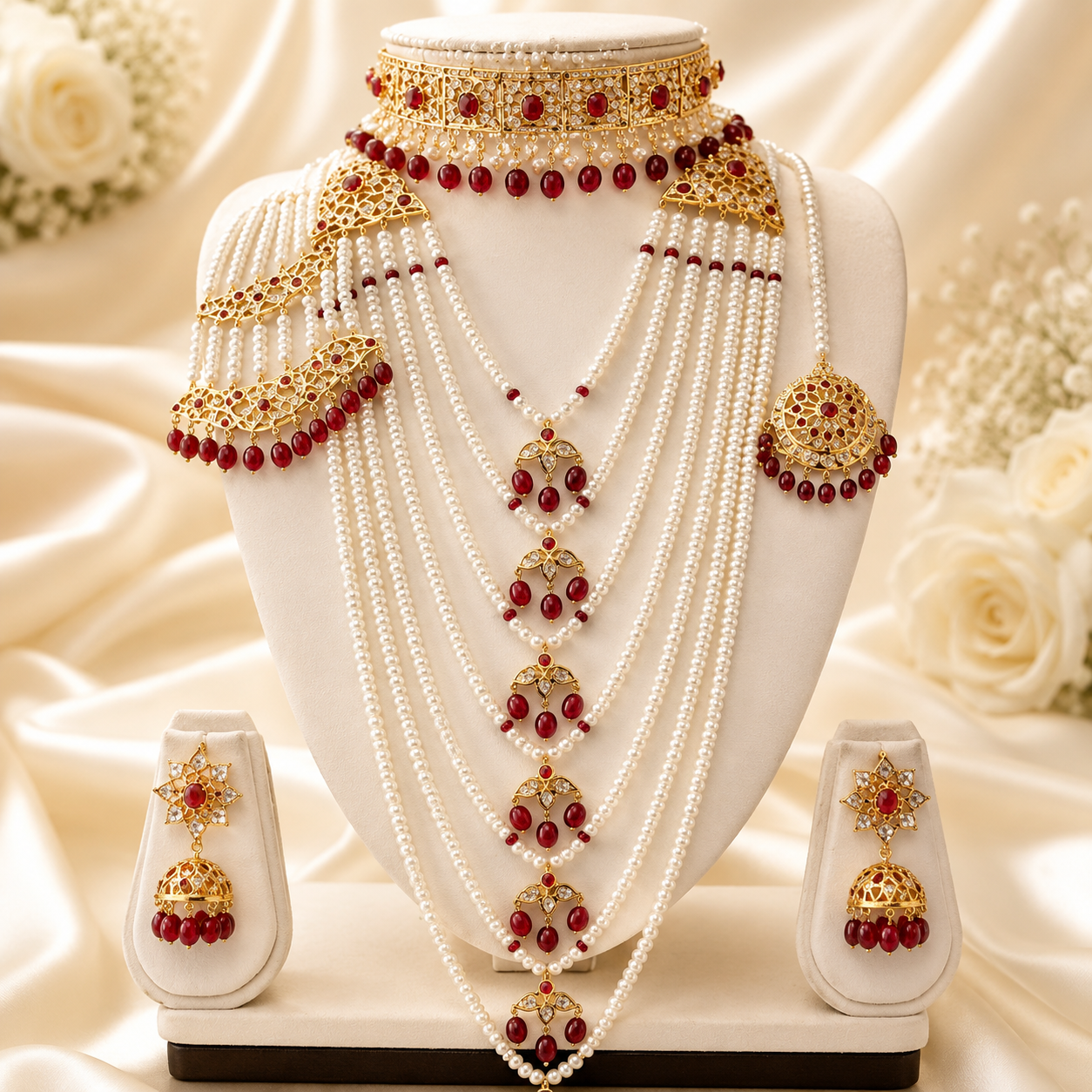 Royal Pearl Satlada Bridal Set with Choker & Jhumka Earrings