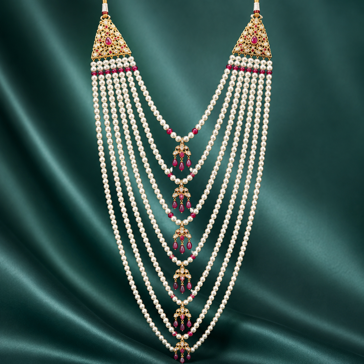 Royal Ruby Pearl Satlada Necklace
