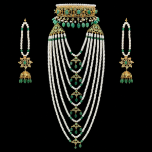 Royal Emerald Satlada Pearl Bridal Jewellry Set