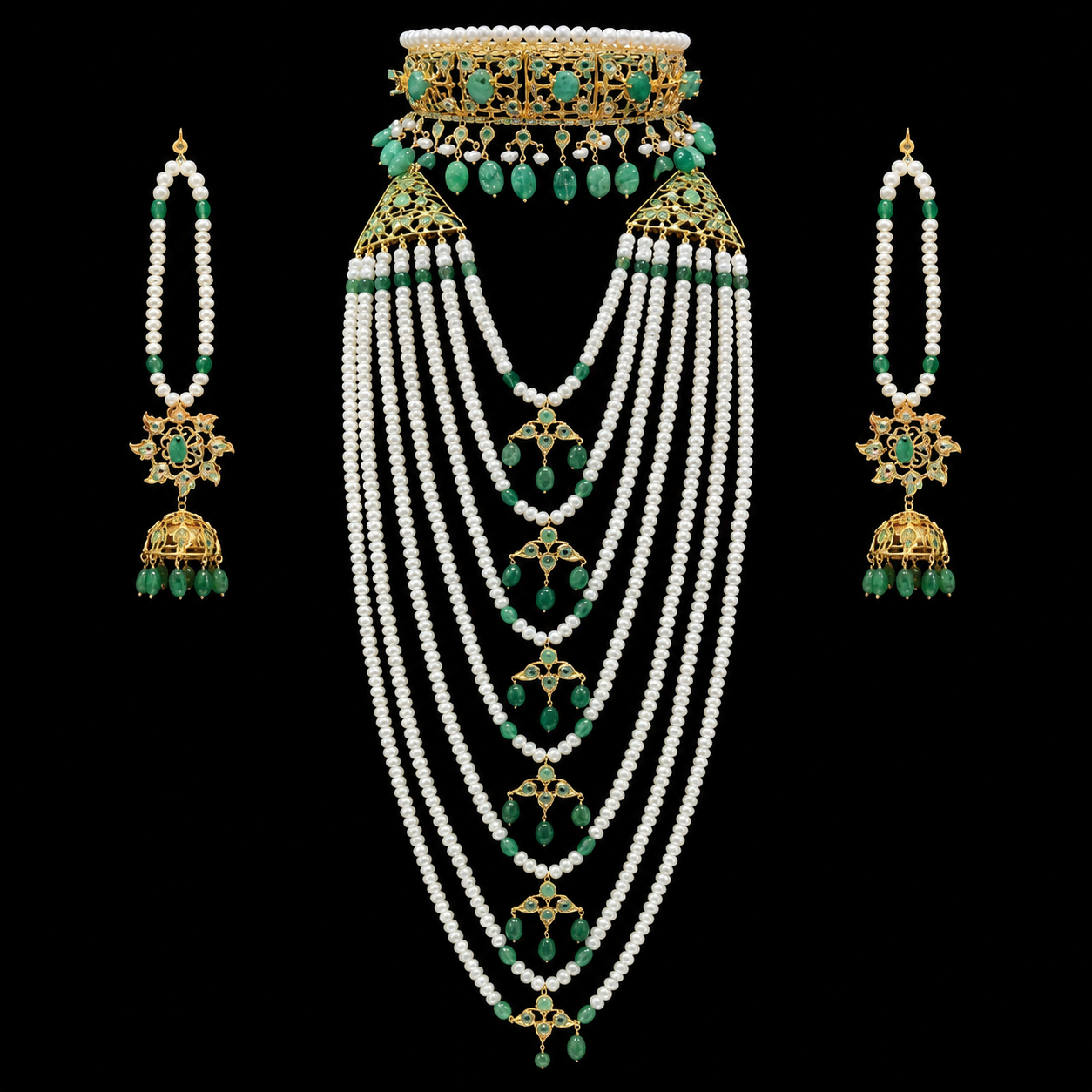 Royal Emerald Satlada Pearl Bridal Jewellry Set