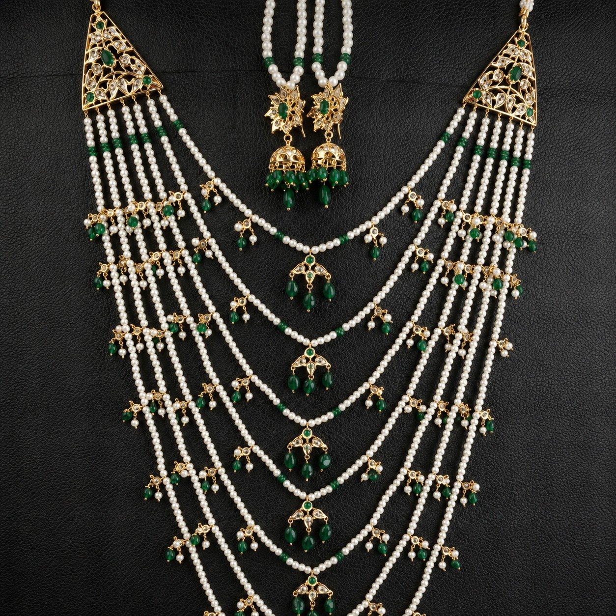 Royal Emerald Pearl Satlada Bridal Jewellry Set