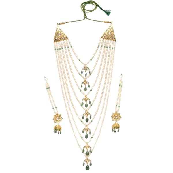 Royal Emerald Pearl Satlada Necklace Set